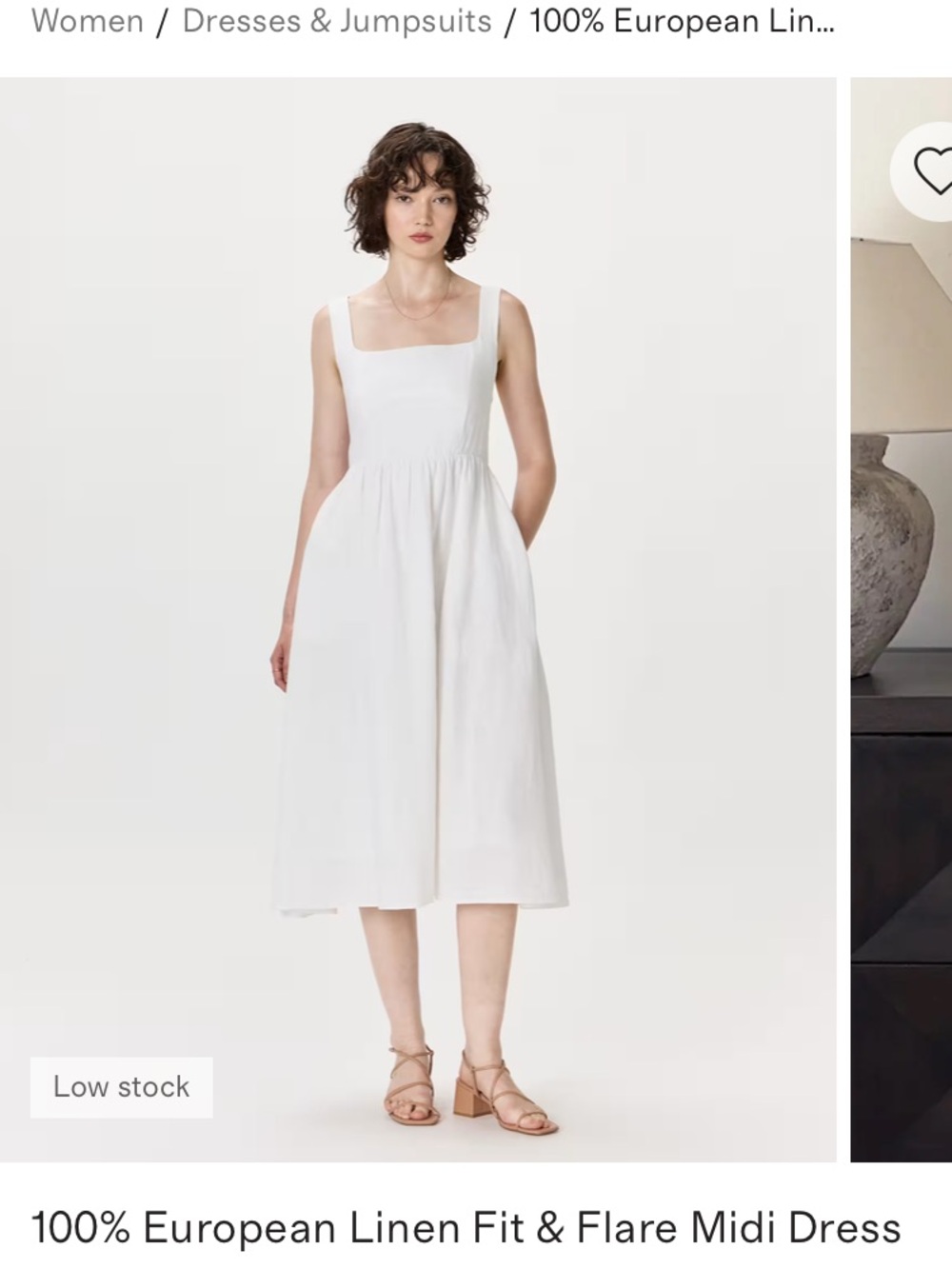 Quince White Square-Neck Fit & Flare Linen Midi Dress